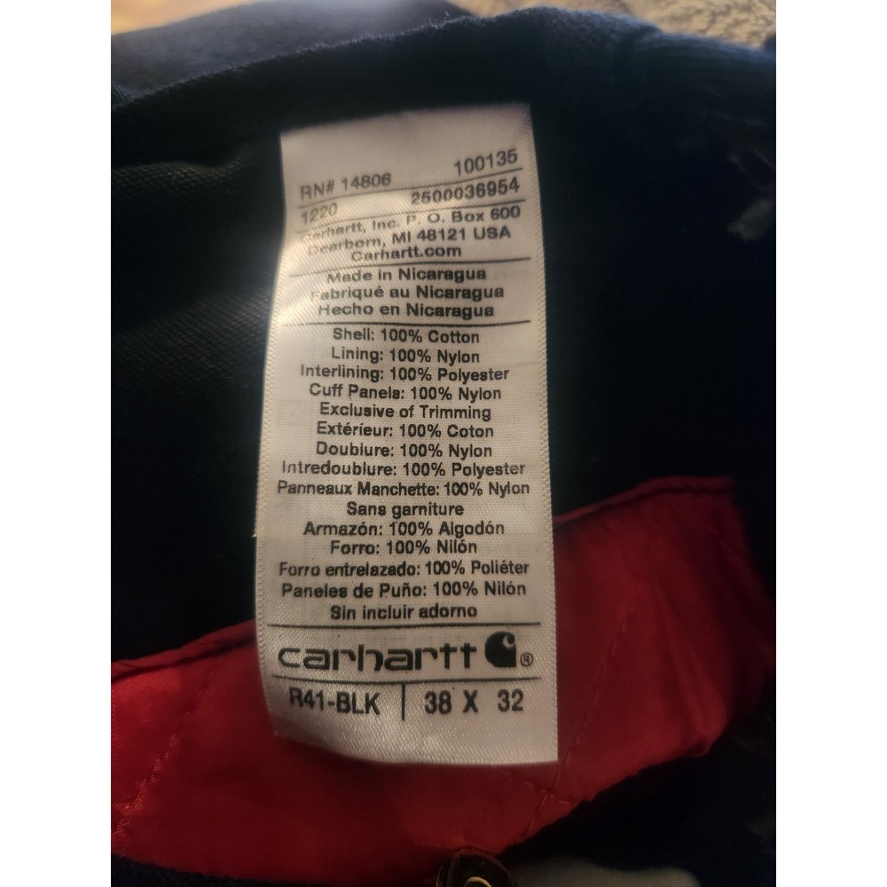 Carhartt Bib Overalls Mens 38x32 Black R41 Insulated Duck Workwear Zip To Waist - Picture 5 of 5